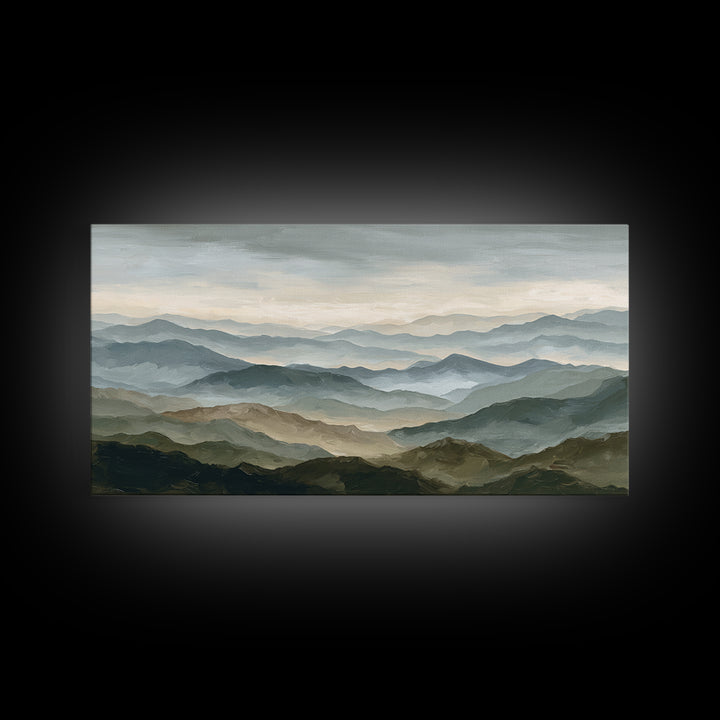 Classic Mountain Panorama for Cozy Interiors Framed Canvas Print, Living Room Art, Room Decor, Living Room Decor, Living, LIR-2x1-12