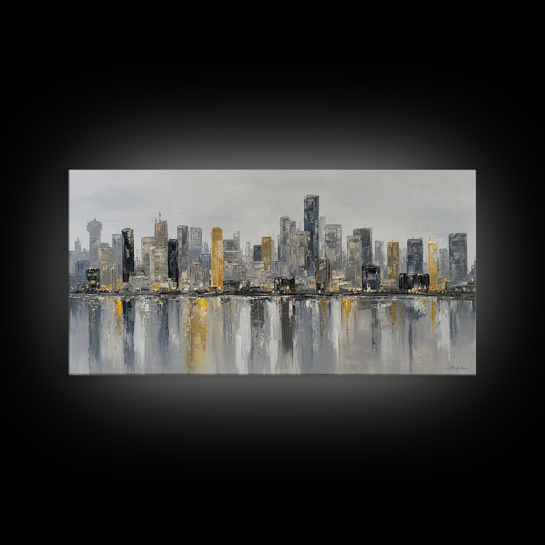 Modern City Skyline Framed Canvas Print, Living Room Art, Room Decor, Living Room Decor, Abstract Art, Living, Printable, LIR-2x1-18