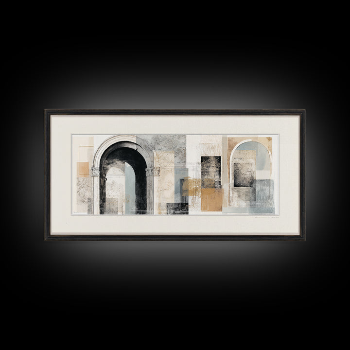 Black and White Architectural Arch Composition Framed Canvas Print, Living Room Art, Boho Decor, Living Room Decor, LIR-2x1-27
