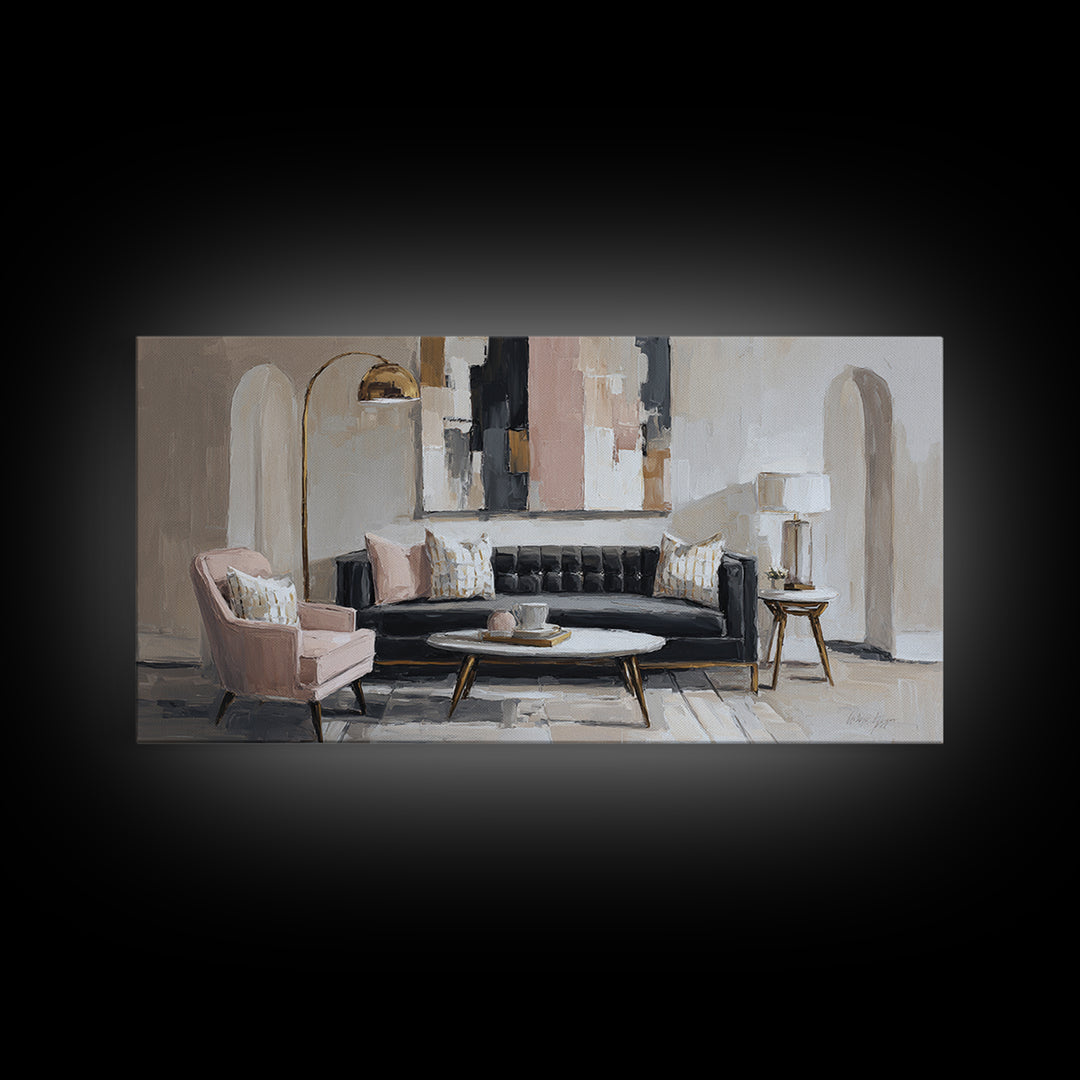 Black and White Architectural Arch Composition Canvas Print, Living Room Art, Digital Wall Art, Living Room Decor, Living, LIR-2x1-3
