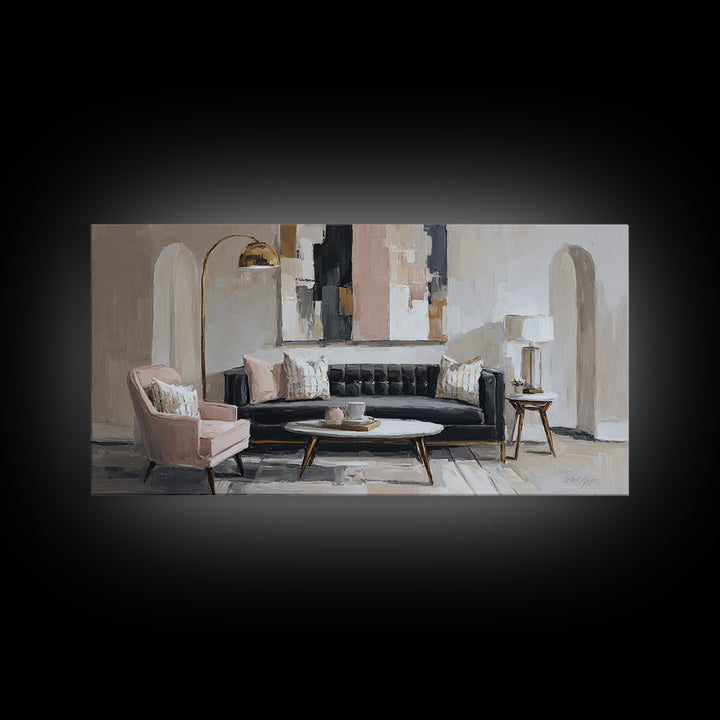 Black and White Architectural Arch Composition Canvas Print, Living Room Art, Digital Wall Art, Living Room Decor, Living, LIR-2x1-3