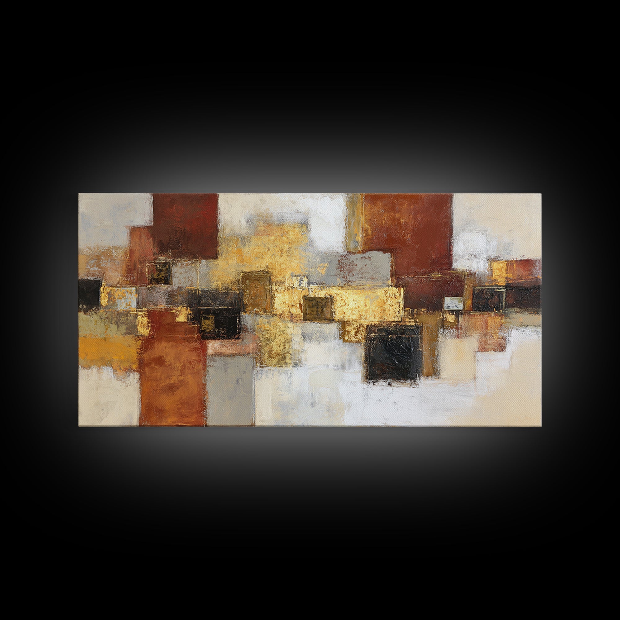 Gold Accented Abstract Brushwork Framed Canvas Print, Living Room Art, Living Room Decor, Abstract Art, Living, LIR-2x1-34