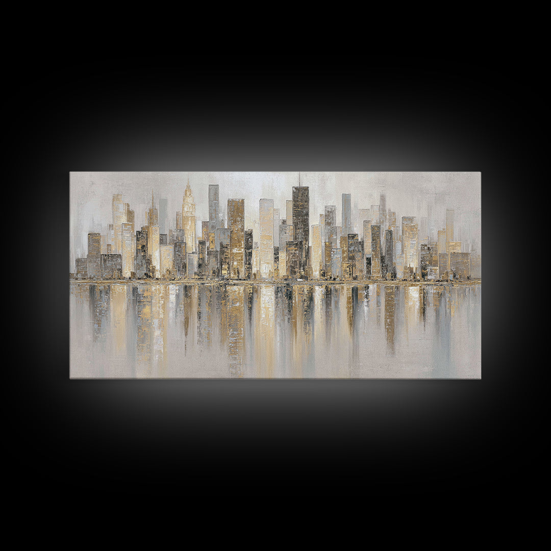 Modern City Skyline Framed Canvas Print, Living Room Art, Room Decor, Living Room Decor, Abstract Art, Living, Printable, LIR-2x1-42