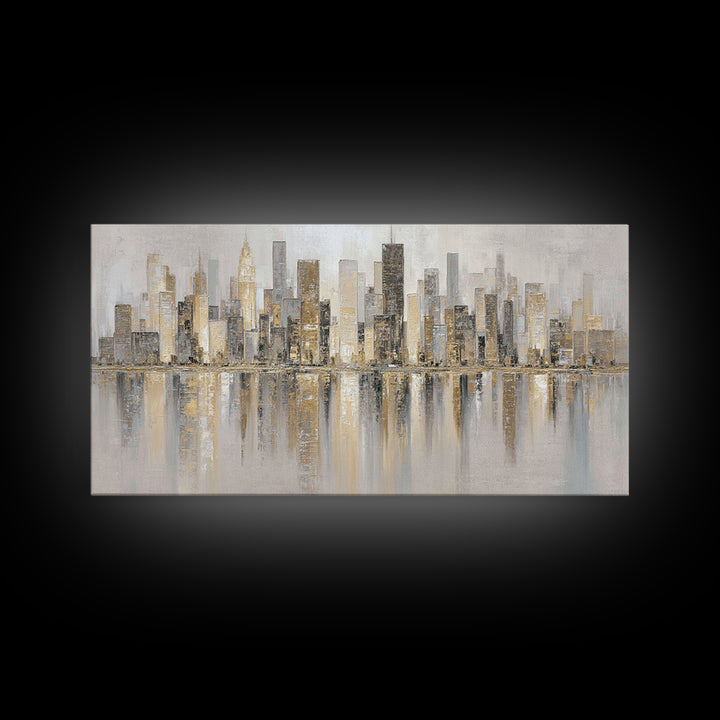 Modern City Skyline Framed Canvas Print, Living Room Art, Room Decor, Living Room Decor, Abstract Art, Living, Printable, LIR-2x1-42