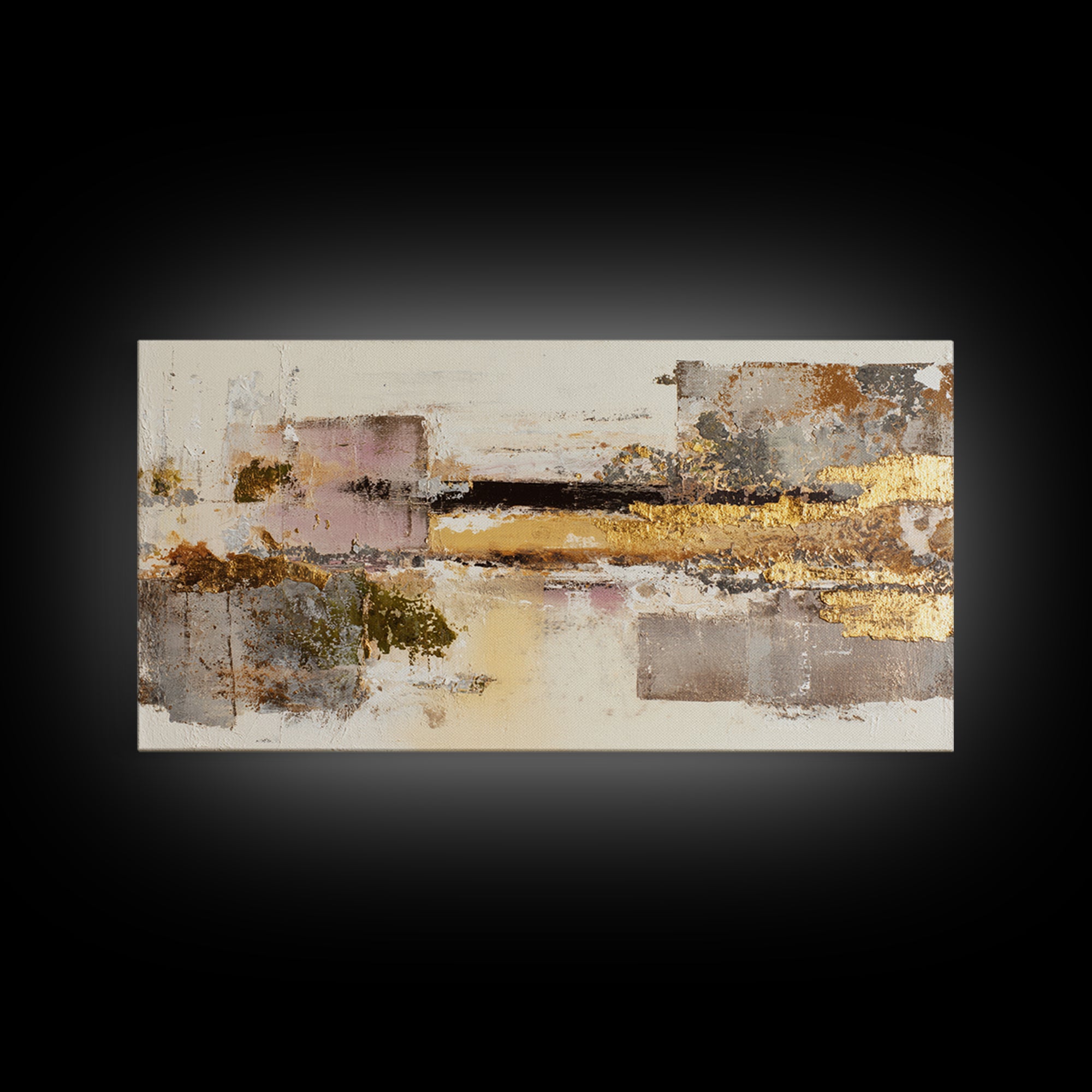 Gold Accented Abstract Brushwork Canvas Print, Living Room Art, Digital Prints, Living Room Decor, Abstract Art, Living, LIR-2x1-58