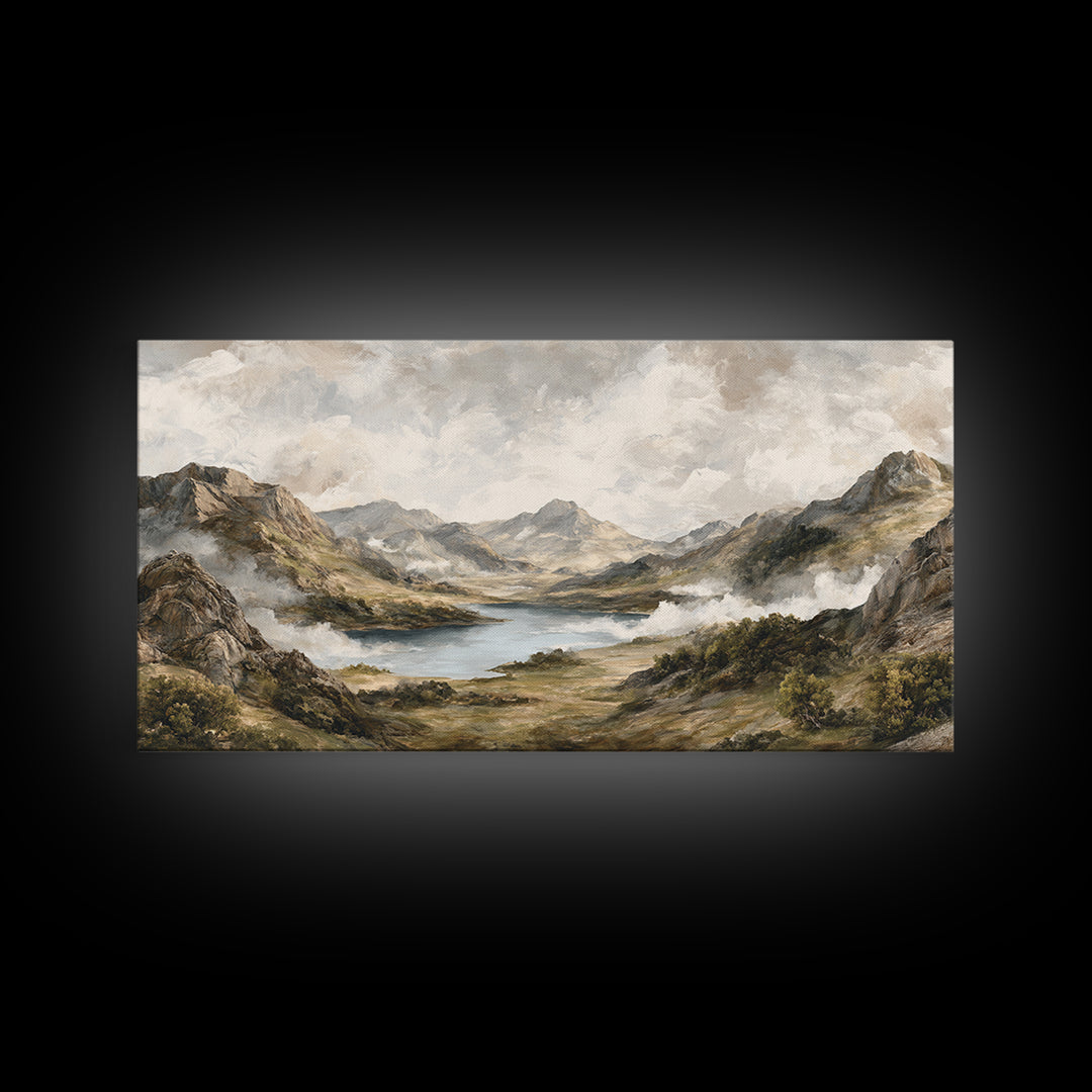 Classic Mountain Panorama for Cozy Interiors Framed Canvas Print, Living Room Art, Home, Living Room Decor, Fine Art, Living, LIR-2x1-60