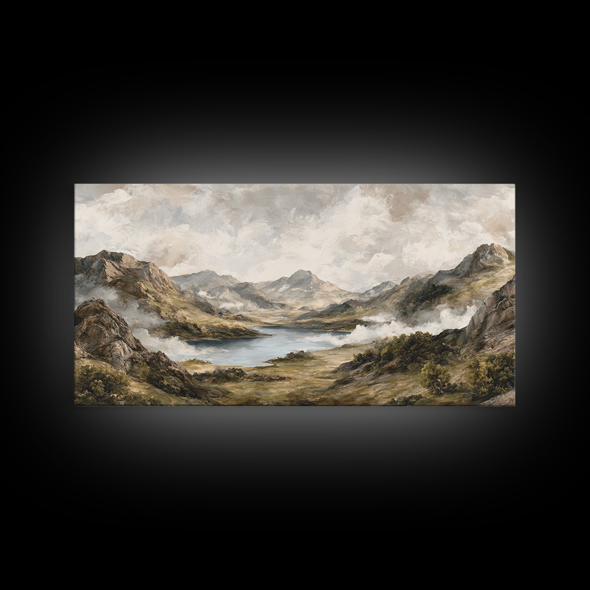 Classic Mountain Panorama for Cozy Interiors Framed Canvas Print, Living Room Art, Home, Living Room Decor, Fine Art, Living, LIR-2x1-60