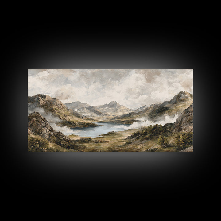 Classic Mountain Panorama for Cozy Interiors Framed Canvas Print, Living Room Art, Home, Living Room Decor, Fine Art, Living, LIR-2x1-60
