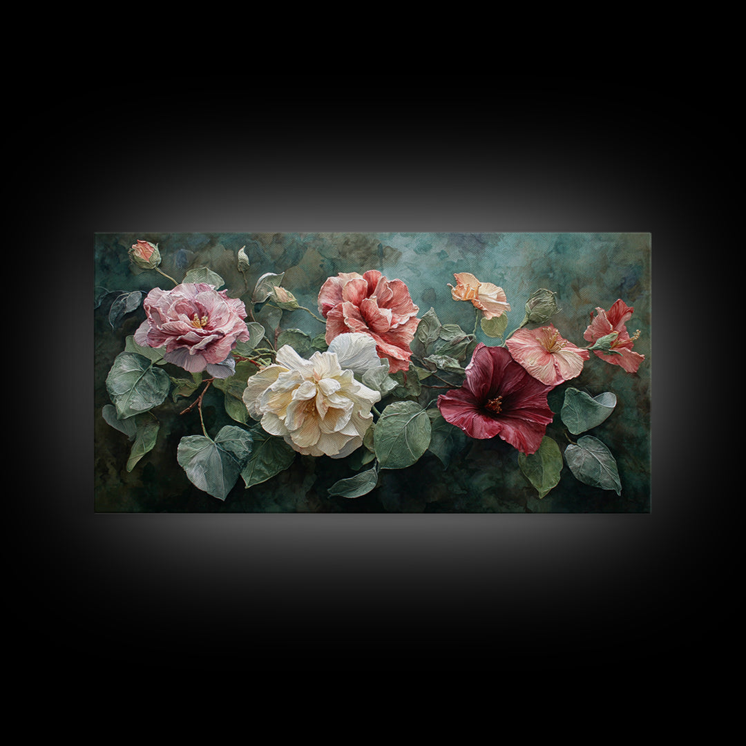 Botanical Vase Painting Canvas Print, Living Room Art, Printable, Living Room Decor, Oil Painting, Living, Printable Art, LIR-2x1-70