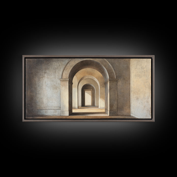 Black and White Architectural Arch Composition Framed Canvas Print, Living Room Art, Room Decor, Living Room Decor, Living, LIR-2x1-75