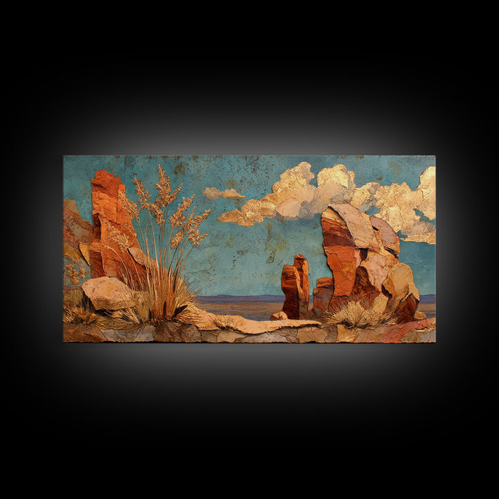 Earthy Desert Landscape Framed Canvas Print, Living Room Art, Apartment Decor, Living Room Decor, Oil Painting, Living, LIR-2x1-80