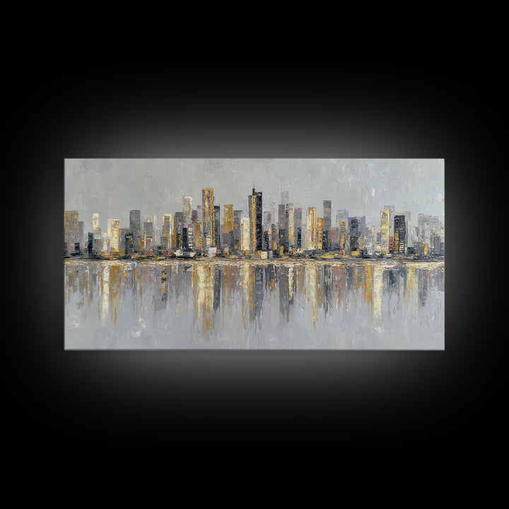 Modern City Skyline Framed Canvas Print, Living Room Art, Home, Living Room Decor, Living, Pet Portraits, Printable Art, LIR-2x1-90