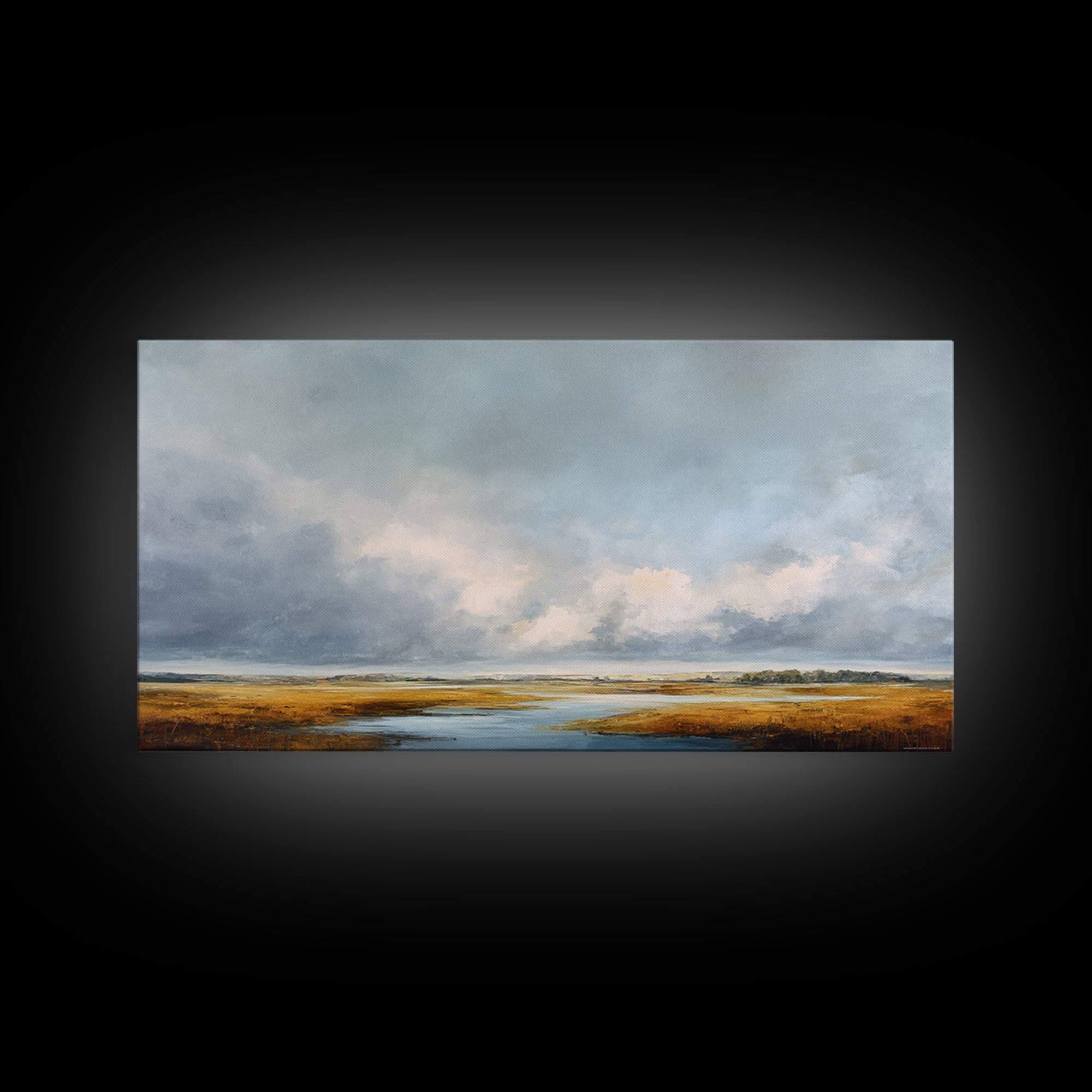 Modern Landscape with Expansive Calm Sky Framed Canvas Print, Living Room Art, Neutral Decor, Living Room Decor, Oil Painting, LIR-2x1-95