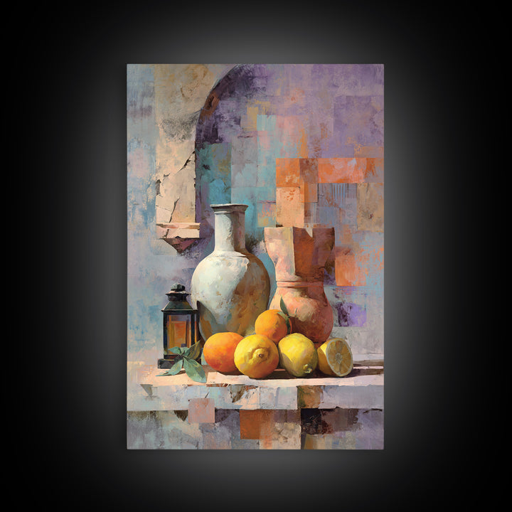 Warm Mediterranean Lemon Still Life Framed Canvas Print, Living Room Art, Living Room Decor, Abstract Art, Living, LIR-2x3-2