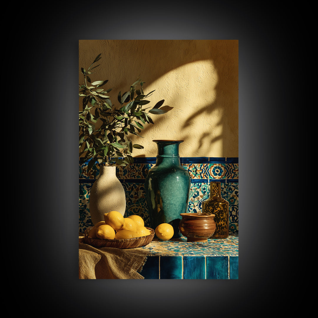 Warm Mediterranean Lemon Still Life Framed Canvas Print, Living Room Art, Living Room Decor, Abstract Art, Living, LIR-2x3-26