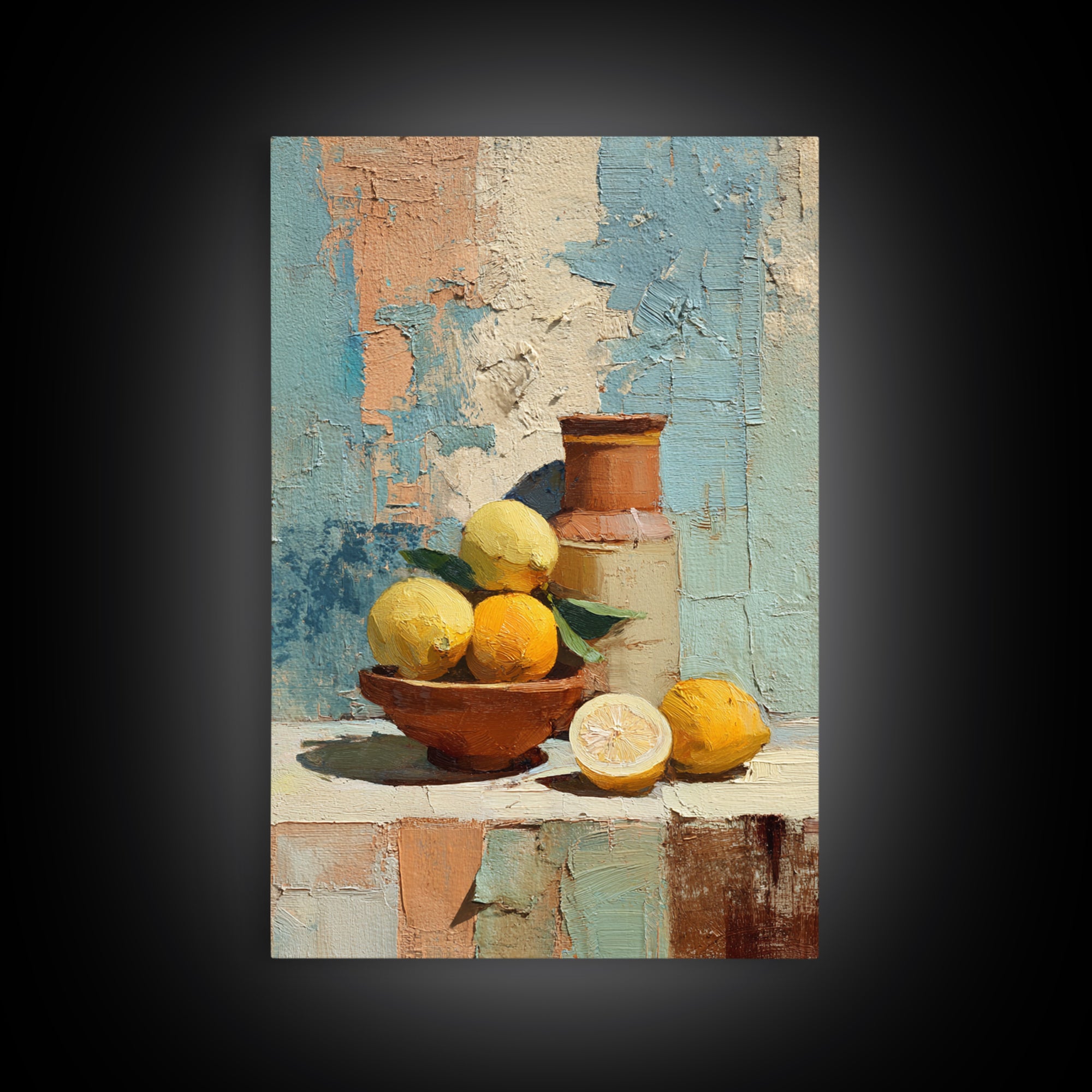 Warm Mediterranean Lemon Still Life Canvas Print, Living Room Art, Wall Decor, Living Room Decor, Living, Abstract Art, LIR-2x3-50