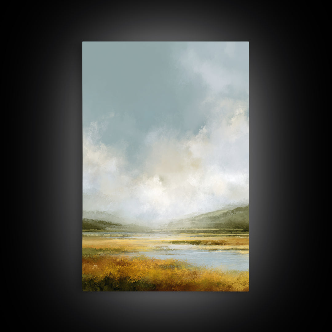 Large Cloudscape with Gentle Movement Framed Canvas Print, Living Room Art, Home, Living Room Decor, Oil Painting, Living, LIR-2x3-51