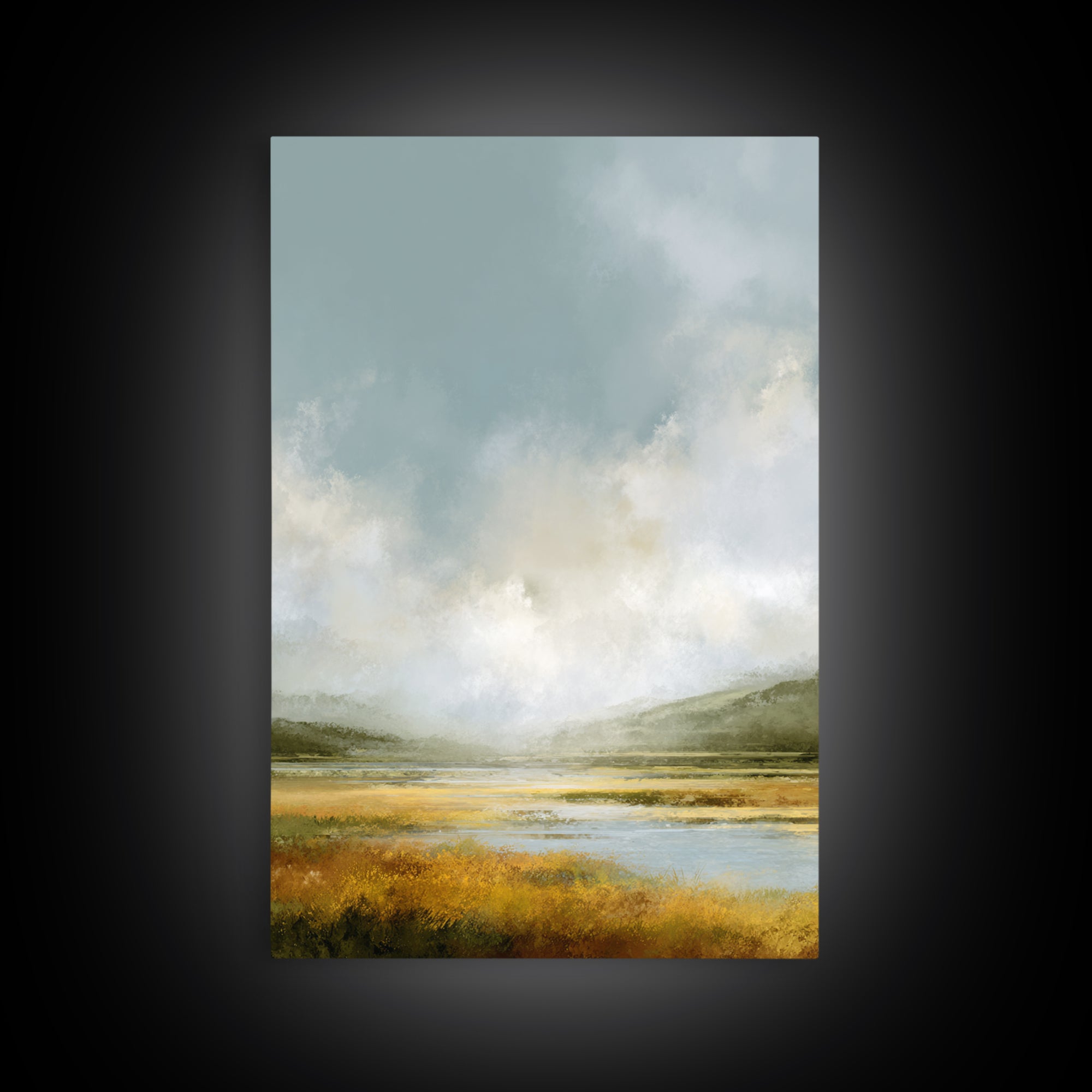 Large Cloudscape with Gentle Movement Framed Canvas Print, Living Room Art, Home, Living Room Decor, Oil Painting, Living, LIR-2x3-51