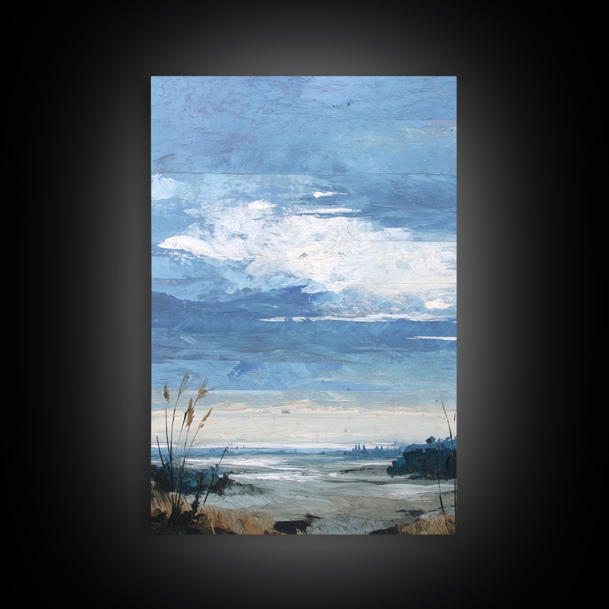 Modern Landscape with Expansive Calm Sky Framed Canvas Print, Living Room Art, Art Nouveau, Living Room Decor, Fine Art, Living, LIR-2x3-59