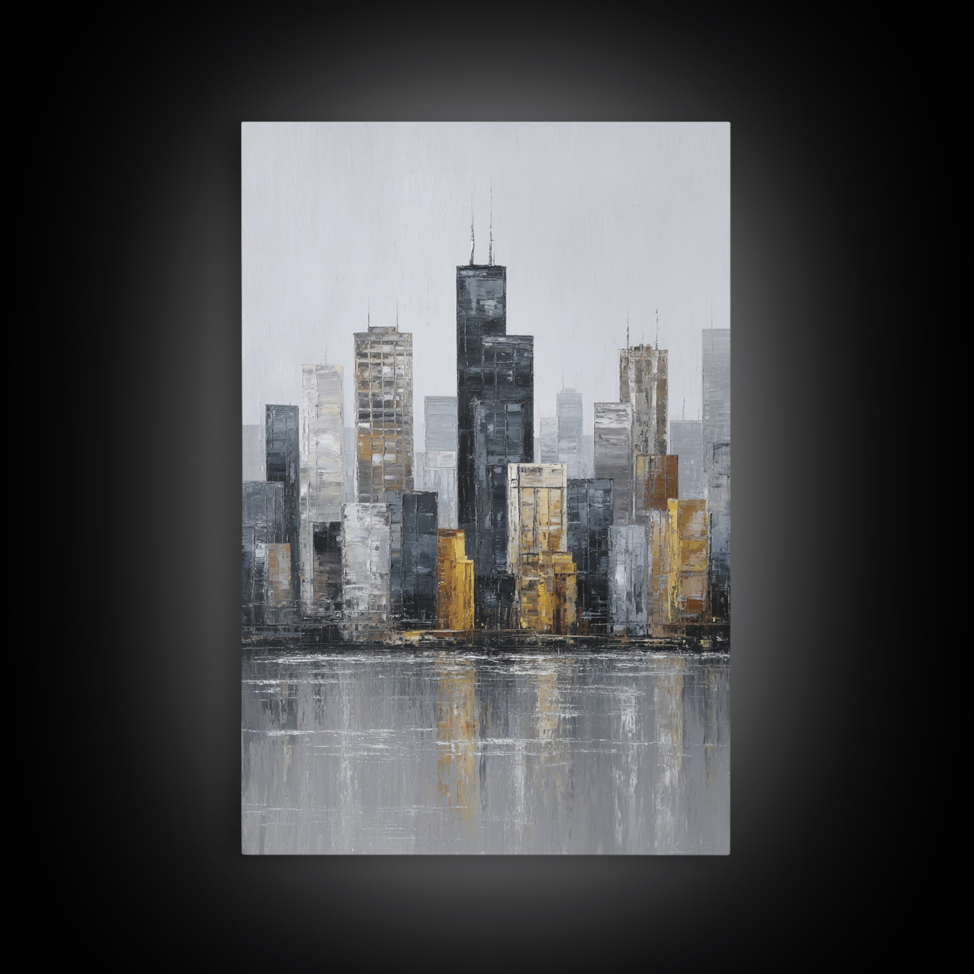 Modern City Skyline Framed Canvas Print, Living Room Art, Minimalist Decor, Living Room Decor, Fine Art, Living, LIR-2x3-6