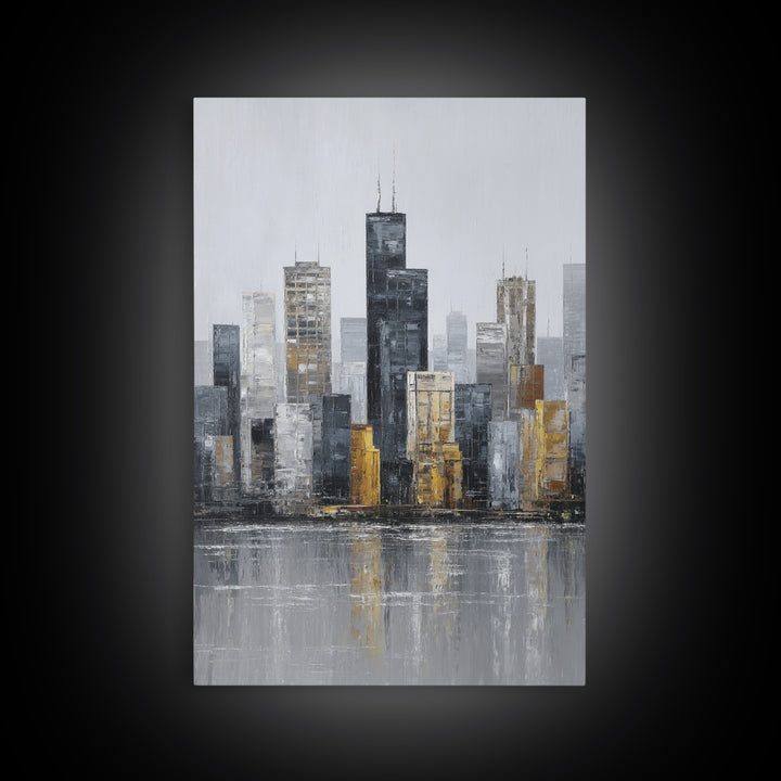 Modern City Skyline Framed Canvas Print, Living Room Art, Minimalist Decor, Living Room Decor, Fine Art, Living, LIR-2x3-6