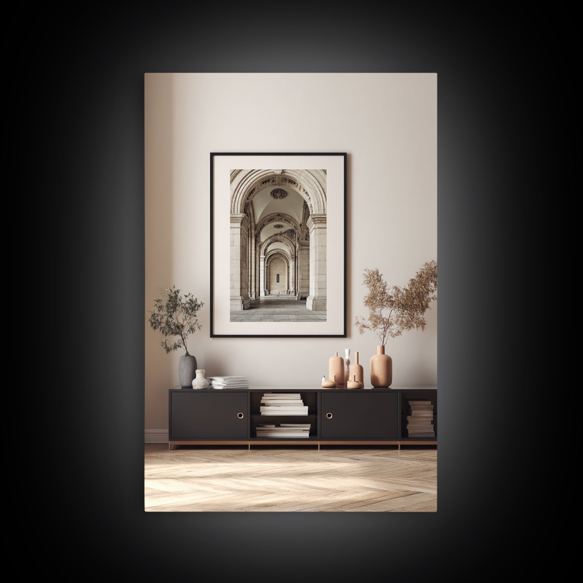 Black and White Architectural Arch Composition Canvas Print, Living Room Art, Abstract Art, Living Room Decor, Living, LIR-2x3-63