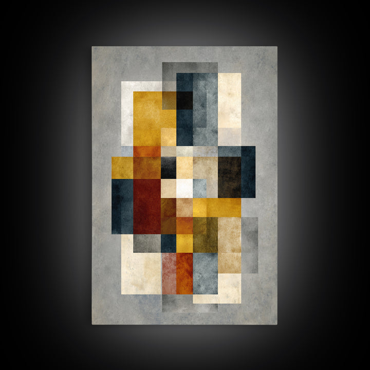 Mid Century Geometric Artwork Framed Canvas Print, Living Room Art, Digital Prints, Living Room Decor, Abstract Art, Living, LIR-2x3-64