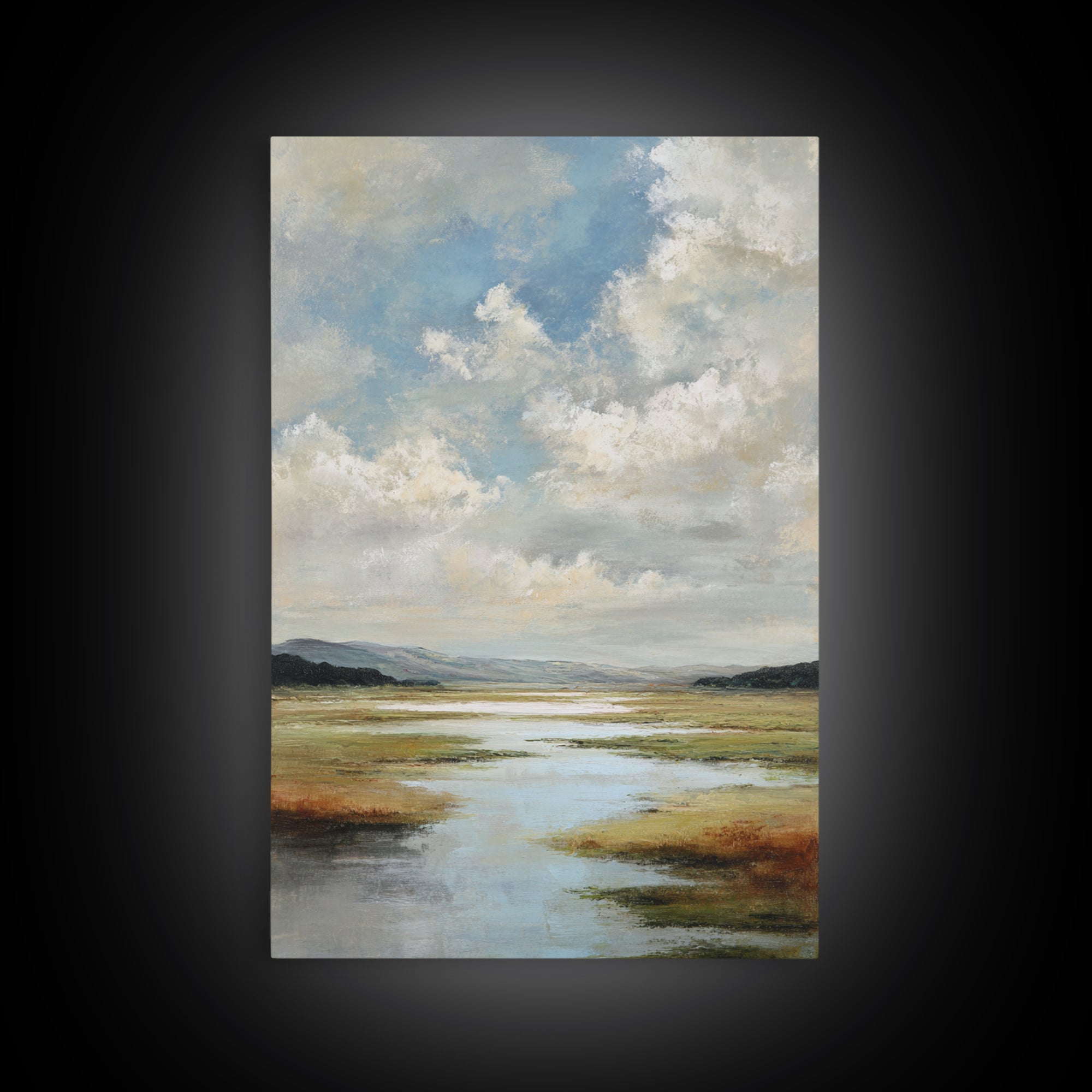 Modern Landscape with Expansive Calm Sky Framed Canvas Print, Living Room Art, Dopamine Decor, Living Room Decor, Living, LIR-2x3-83