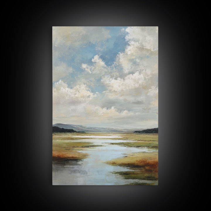 Modern Landscape with Expansive Calm Sky Framed Canvas Print, Living Room Art, Dopamine Decor, Living Room Decor, Living, LIR-2x3-83