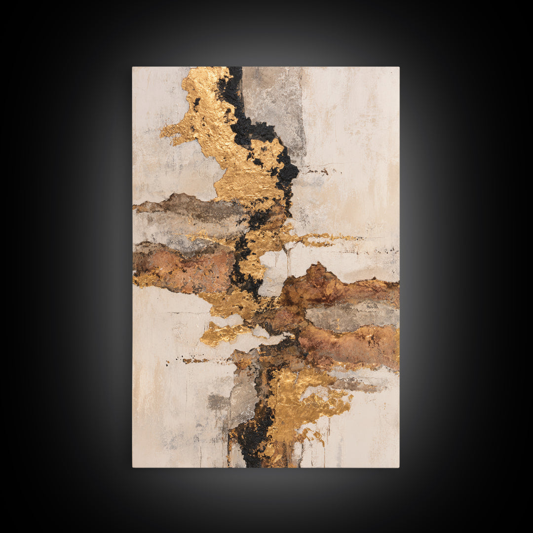 Gold Accented Abstract Brushwork Framed Canvas Print, Living Room Art, Large Wall Art, Living Room Decor, Abstract Art, Living, LIR-2x3-94