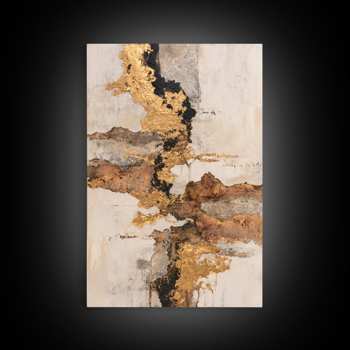 Gold Accented Abstract Brushwork Framed Canvas Print, Living Room Art, Large Wall Art, Living Room Decor, Abstract Art, Living, LIR-2x3-94