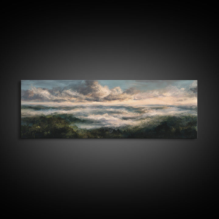 Large Cloudscape with Gentle Movement Canvas Print, Living Room Art, 3 Piece Wall Art, Living Room Decor, Watercolor Art, LIR-3x1-11