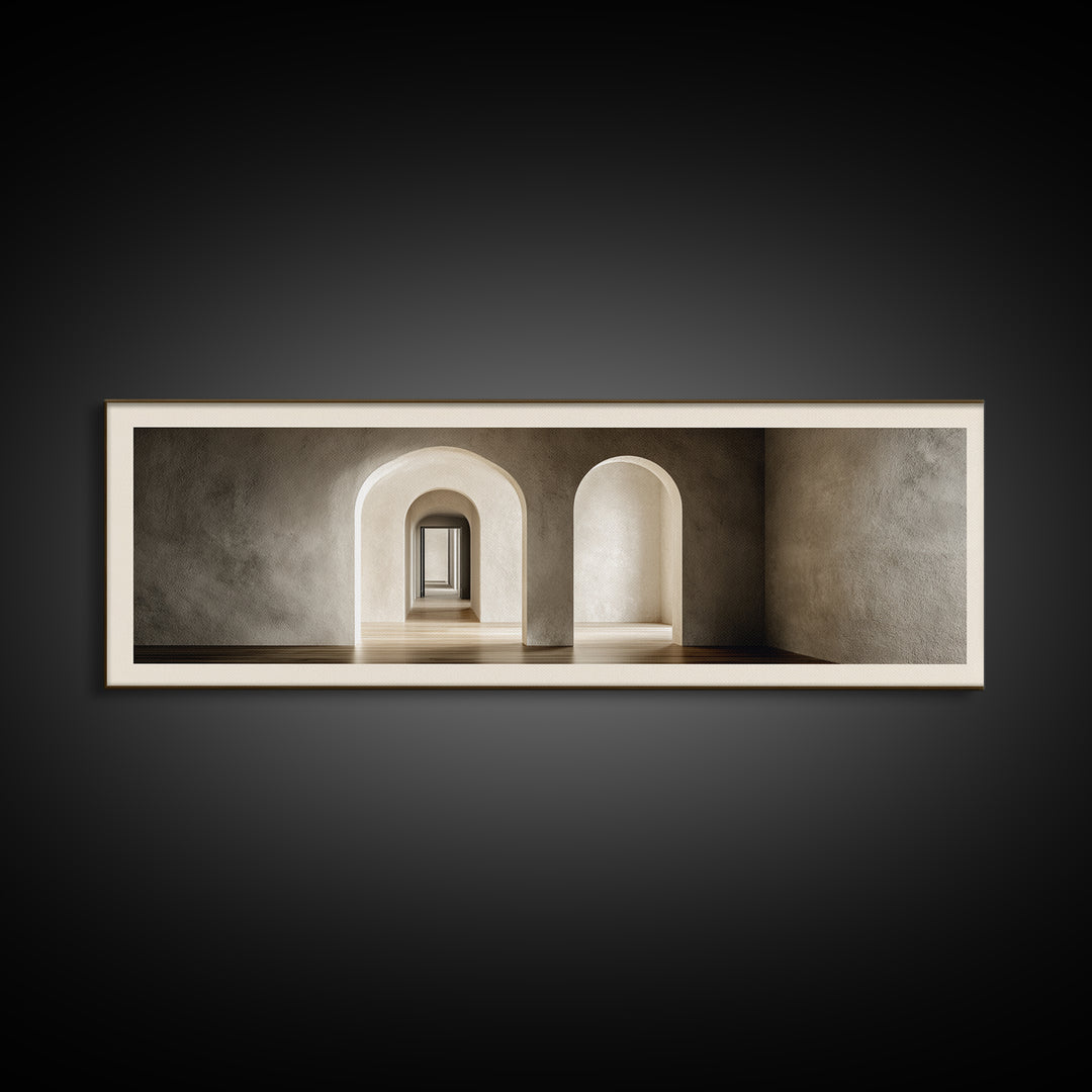 Black and White Architectural Arch Composition Framed Canvas Print, Living Room Art, Room Decor, Living Room Decor, Living, LIR-3x1-23