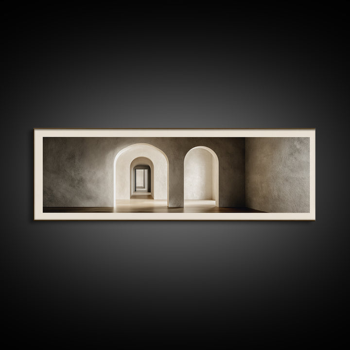 Black and White Architectural Arch Composition Framed Canvas Print, Living Room Art, Room Decor, Living Room Decor, Living, LIR-3x1-23