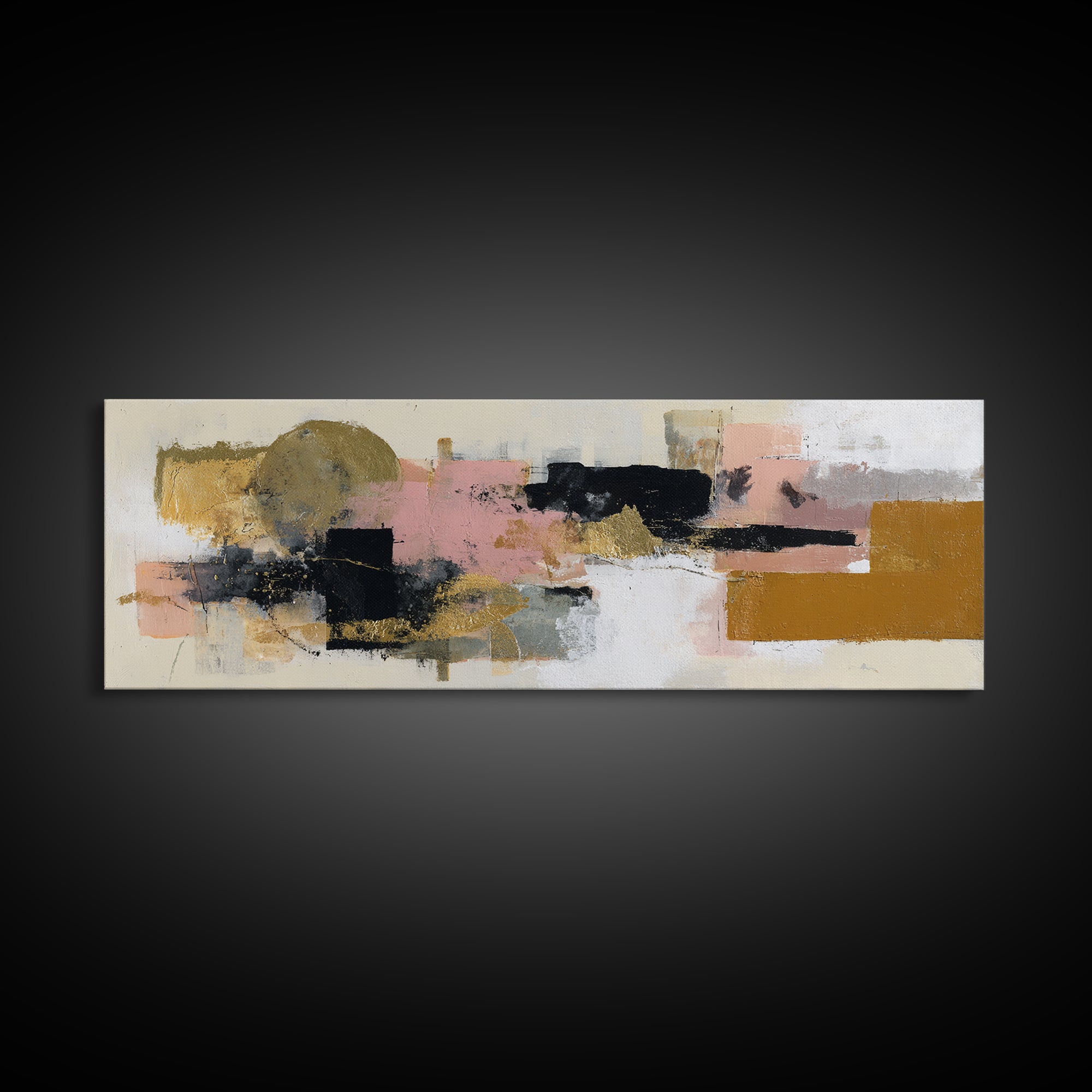 Gold Accented Abstract Brushwork Canvas Print, Living Room Art, Digital Prints, Living Room Decor, Abstract Art, Living, LIR-3x1-30
