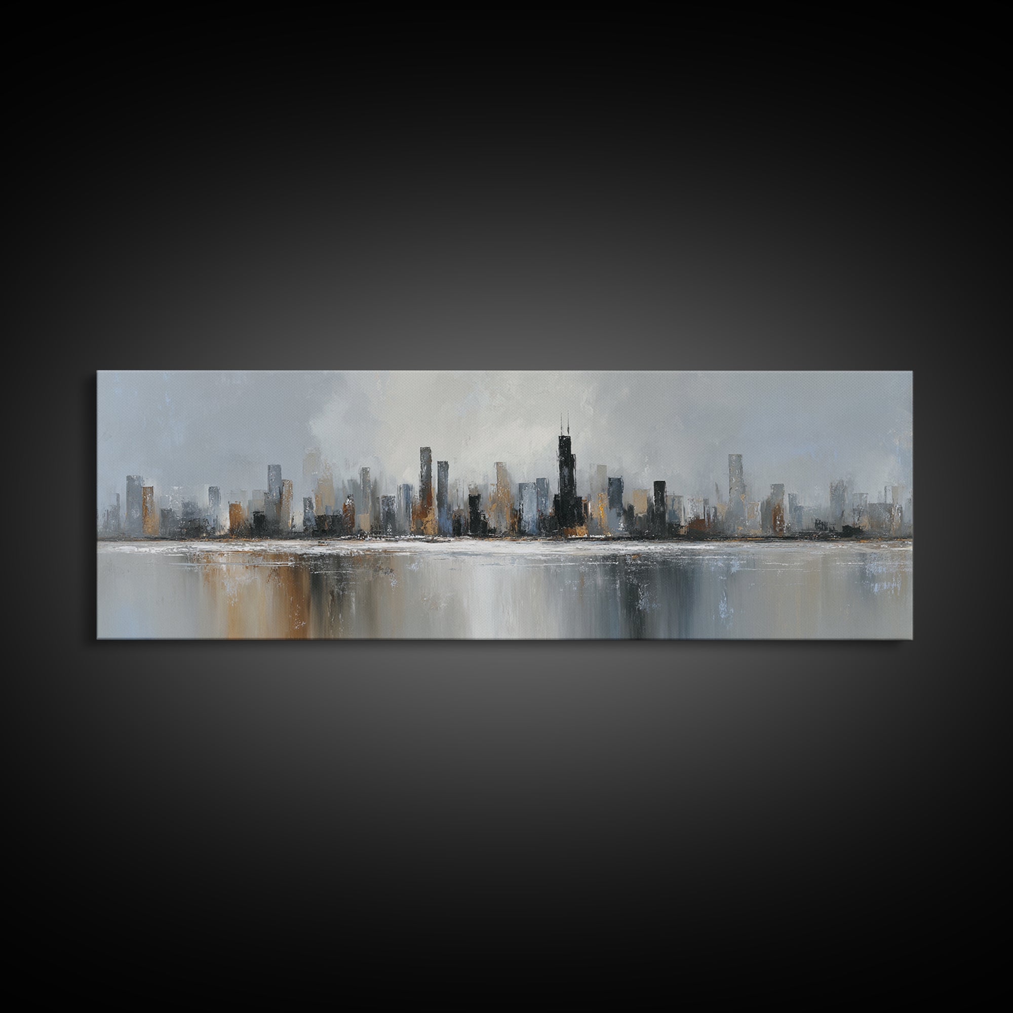 Modern City Skyline Canvas Print, Living Room Art, Digital Wall Art, Living Room Decor, Fine Art, Living, Oversized Wall Art, LIR-3x1-38