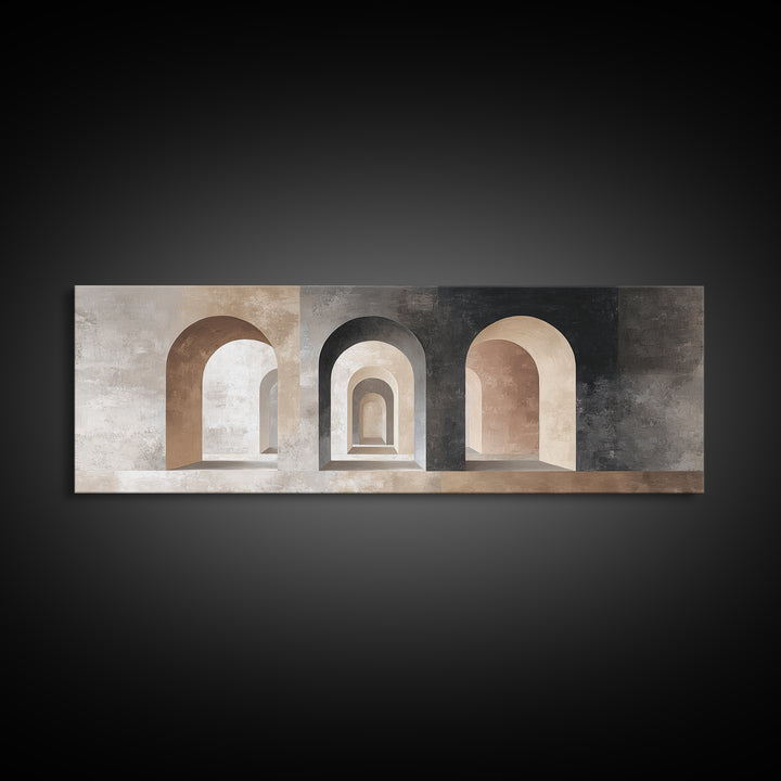Black and White Architectural Arch Composition Framed Canvas Print, Living Room Art, Home, Living Room Decor, Oil Painting, LIR-3x1-47