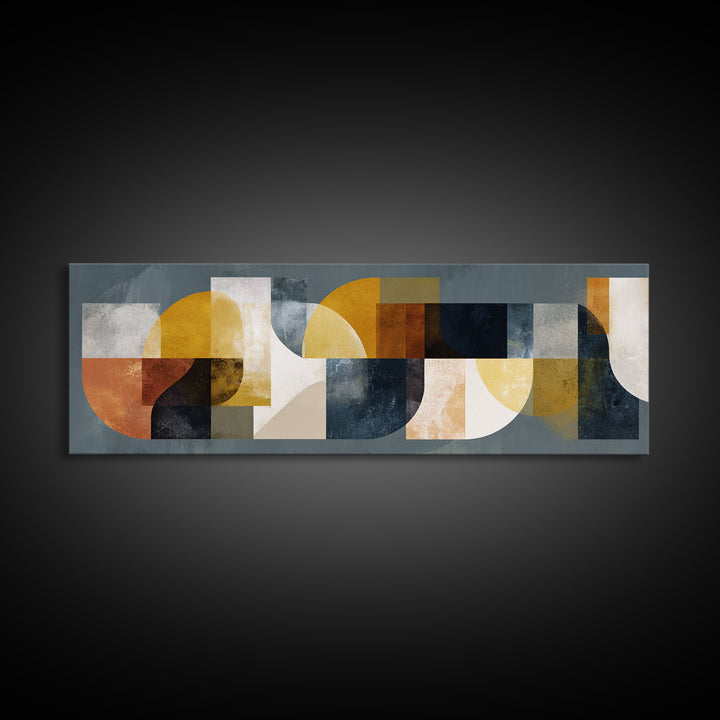 Mid Century Geometric Artwork Canvas Print, Living Room Art, Textured Painting, Living Room Decor, Abstract Art, Living, LIR-3x1-48