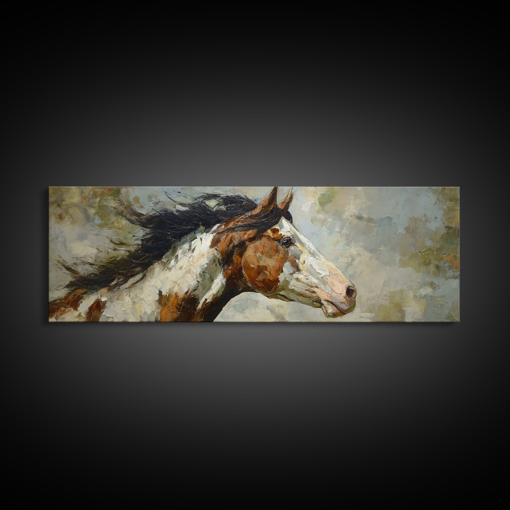 Contemporary Horse Portrait Canvas Print, Living Room Art, Abstract Art, Living Room Decor, Living, Living Room Wall Art, LIR-3x1-50