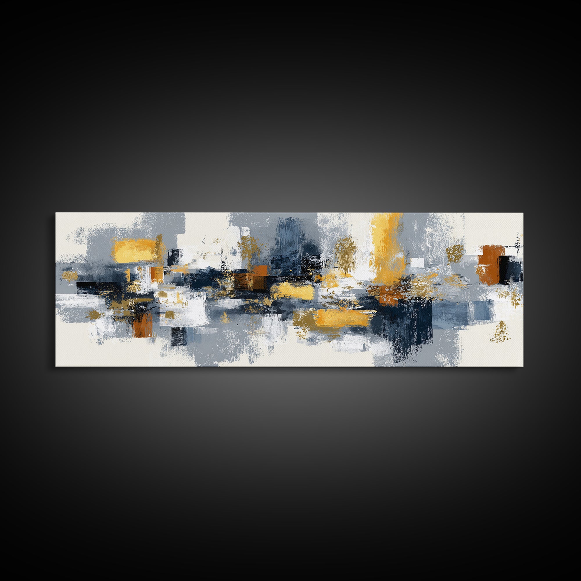 Gold Accented Abstract Brushwork Canvas Print, Living Room Art, Living Room Wall Art, Living Room Decor, Abstract Art, Living, LIR-3x1-54