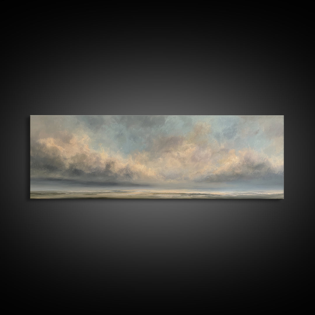 Large Cloudscape with Gentle Movement Framed Canvas Print, Living Room Art, Painting, Living Room Decor, Fine Art, Living, LIR-3x1-59