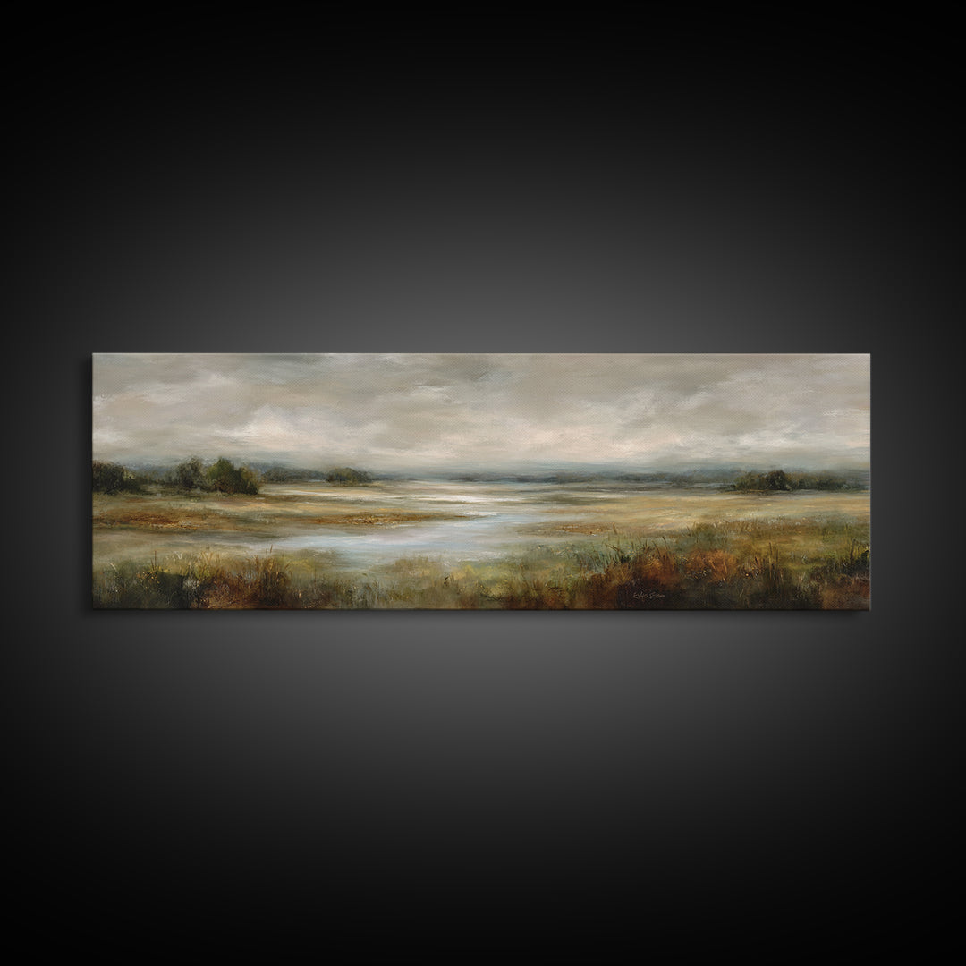 Quiet Meadow Landscape Framed Canvas Print, Living Room Art, Contemporary Art, Living Room Decor, Living, Oil Painting, LIR-3x1-63
