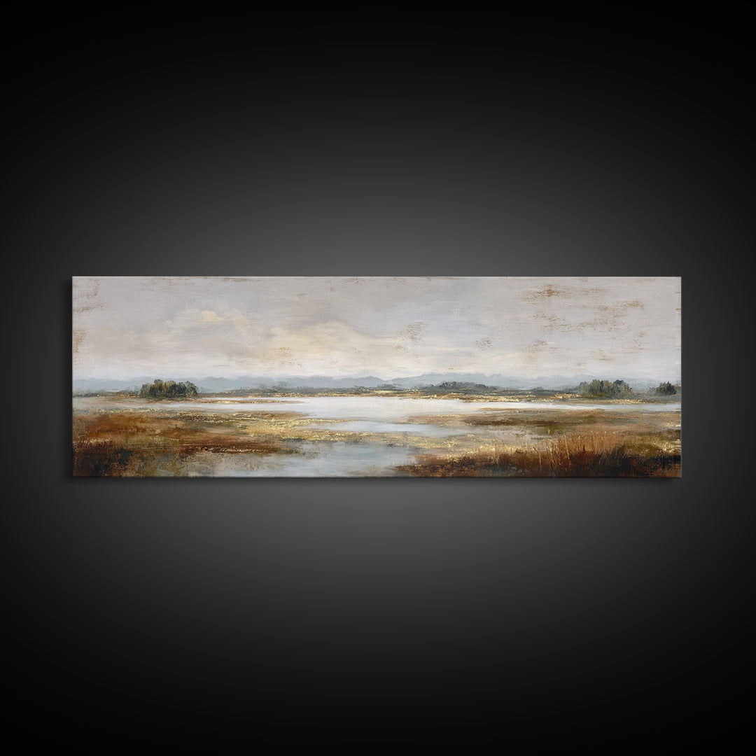 Modern Landscape with Expansive Calm Sky Framed Canvas Print, Living Room Art, Oil Painting, Living Room Decor, Living, LIR-3x1-67