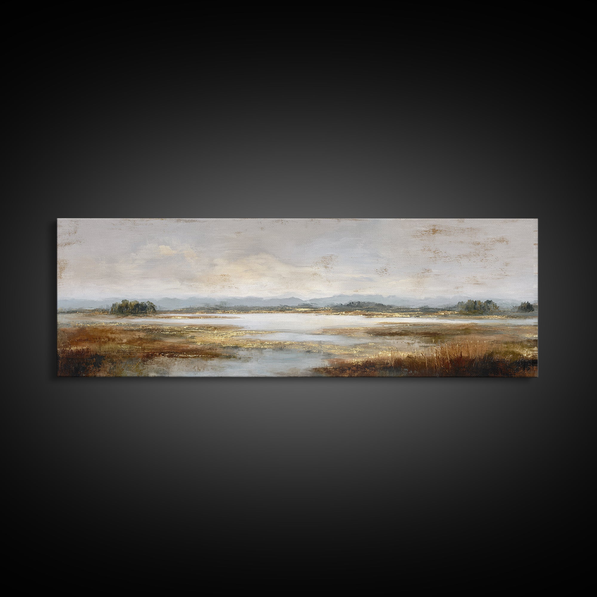Modern Landscape with Expansive Calm Sky Framed Canvas Print, Living Room Art, Oil Painting, Living Room Decor, Living, LIR-3x1-67
