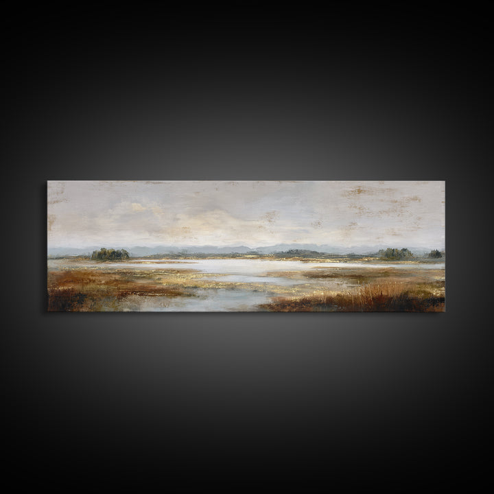 Modern Landscape with Expansive Calm Sky Framed Canvas Print, Living Room Art, Oil Painting, Living Room Decor, Living, LIR-3x1-67