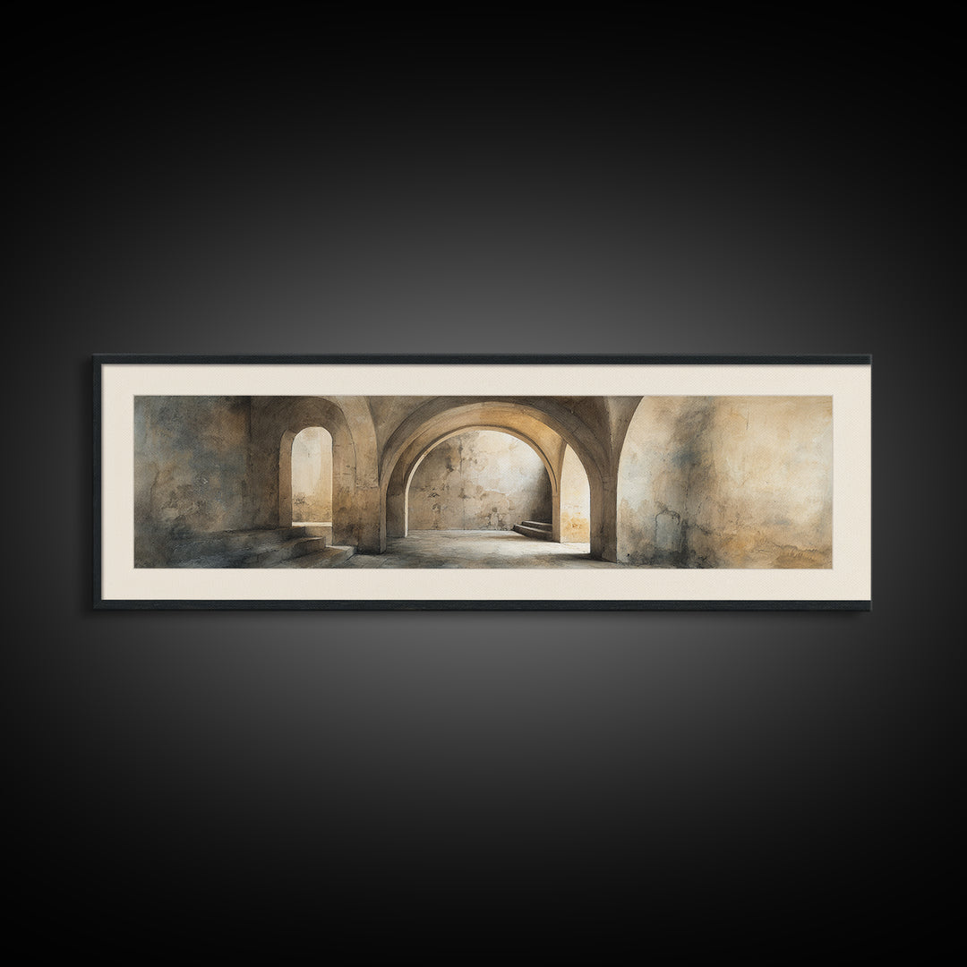 Black and White Architectural Arch Composition Canvas Print, Living Room Art, Digital Wall Art, Living Room Decor, Living, LIR-3x1-71