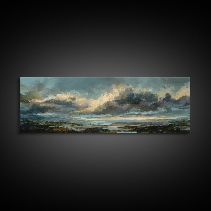 Large Cloudscape with Gentle Movement Canvas Print, Living Room Art, Mid Century Modern, Living Room Decor, Fine Art, Living, LIR-3x1-83