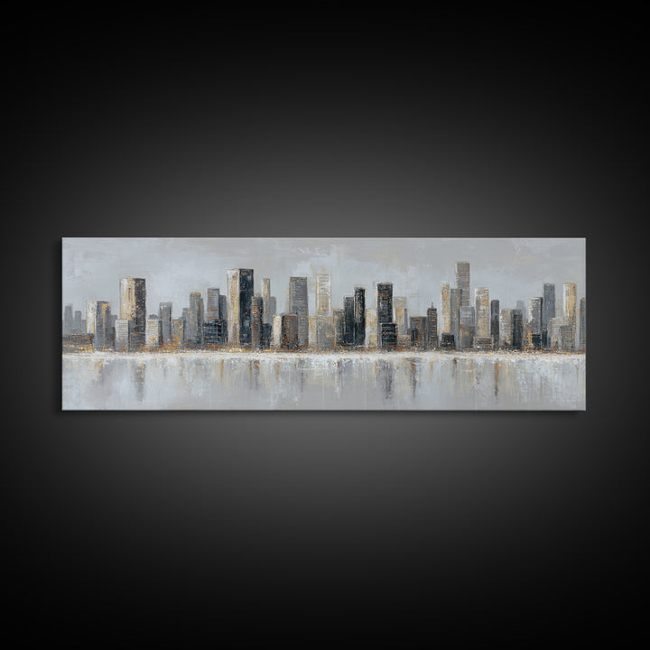 Modern City Skyline Canvas Print, Living Room Art, Abstract Art, Living Room Decor, Living, Living Room Wall Art, LIR-3x1-86