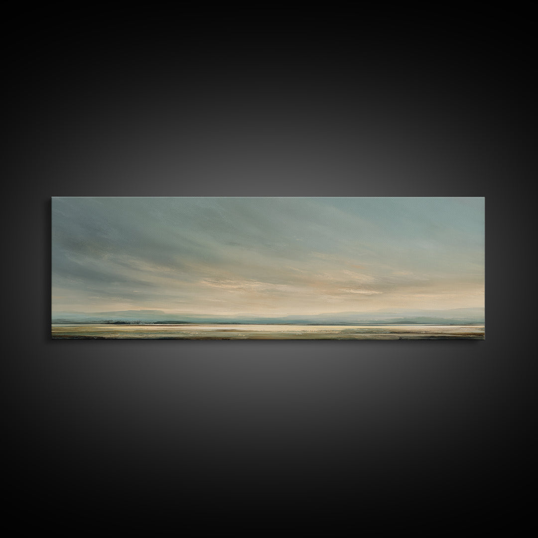 Modern Landscape with Expansive Calm Sky Canvas Print, Living Room Art, Art Print, Living Room Decor, Watercolor Art, Living, LIR-3x1-91