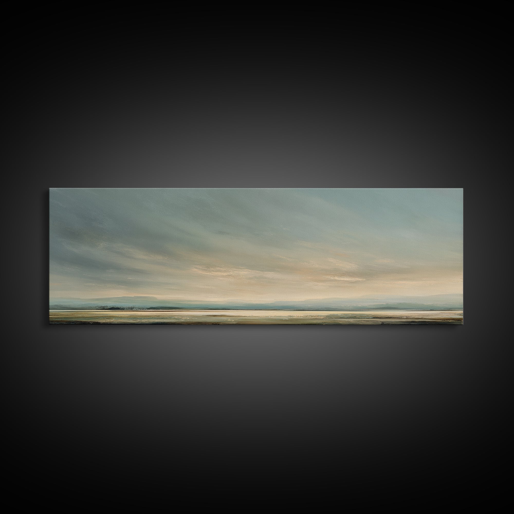 Modern Landscape with Expansive Calm Sky Canvas Print, Living Room Art, Art Print, Living Room Decor, Watercolor Art, Living, LIR-3x1-91